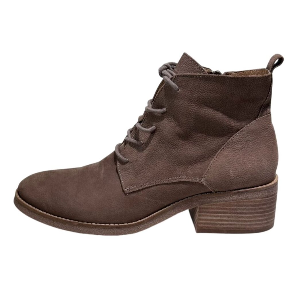 Lucky Brand Taupe Lace-Up Ankle Boots‎ Womens Size 9.5 Leather Block Heel